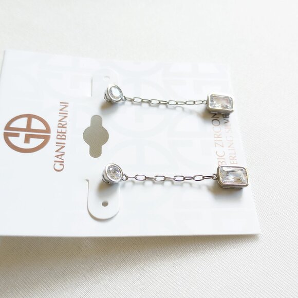 NWT $65 Sterling Silver Cubic Zirconia Chain Drop Earrings Giani Bernini - Picture 3 of 4